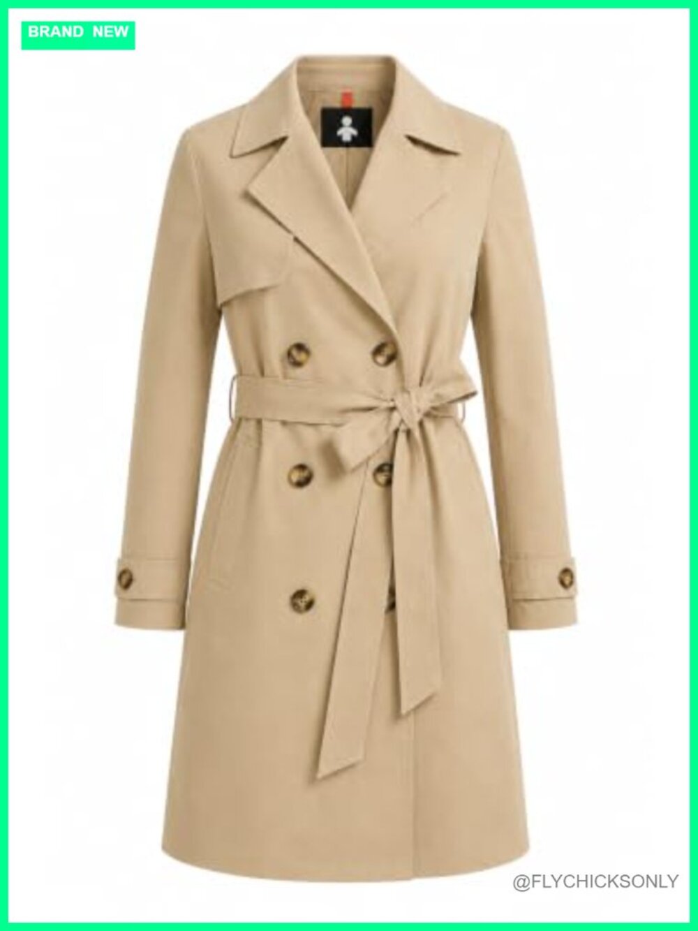 Waterproof Long Double Breasted Belted Trench Rain Coat